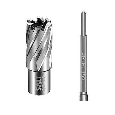 SALI Annular Cutter Diameter 7/8 Inch With Weldon Shank 3/4” (with 2 Flats)，Cutting Depth 1” Mag Drill Bit For Magnetic Drill Press HSS Fully Ground Drill With One 1/4”*3” Pilot Pin